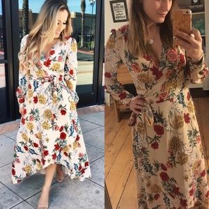 🌸High-low floral wrap dress!